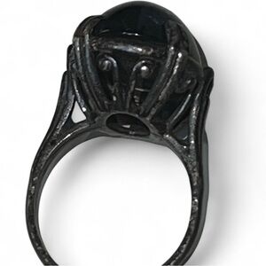 Vintage Onyx Silver Tone Ring size 5.5
